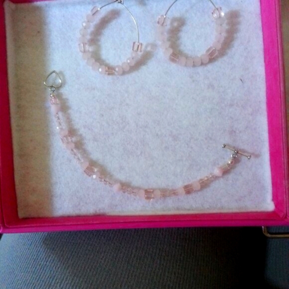Swarovski Crystal Hand-Made Pink Earring Hoops/ Bracelet Sterling Set - Picture 9 of 9